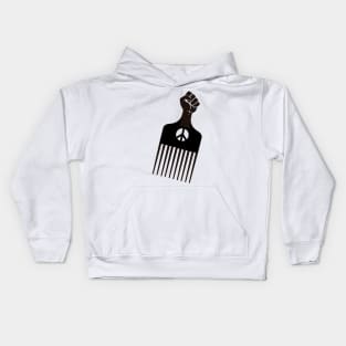 Black fist afro pik comb Kids Hoodie